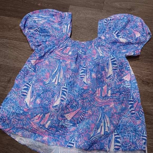 Lily Pulitzer Blue and Pink Sailboat Print Top - Picture 3 of 5